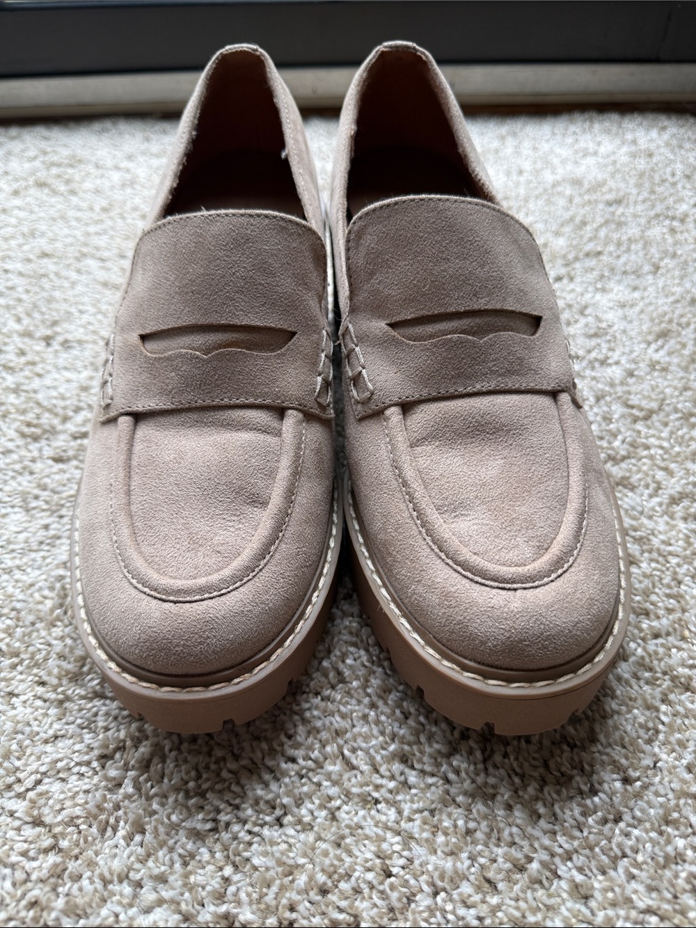 Women's Suede Penny Loafers in Light Taupe